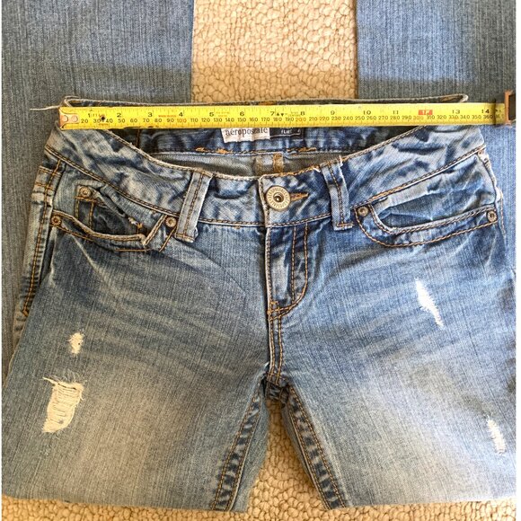 Aéropostale Hailey Skinny Flare Distressed Blue Jeans 1/2 Long Long - Picture 6 of 12